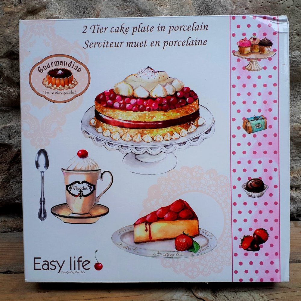 Easy Life Two Tier Porcelain Cake Plate